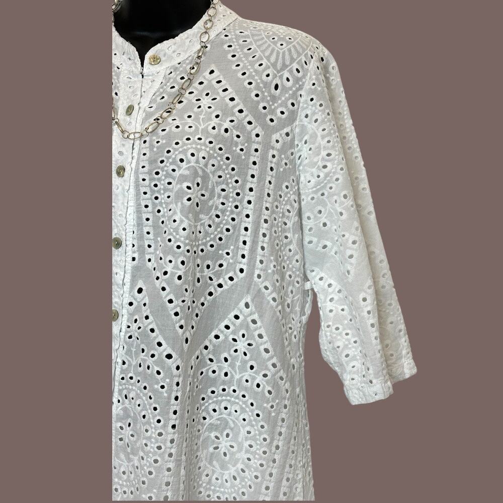 Milio Milano Women's boho 100% cotton Eyelet 3/4 sleeve midi Dress Size S NWOT - Picture 5 of 9